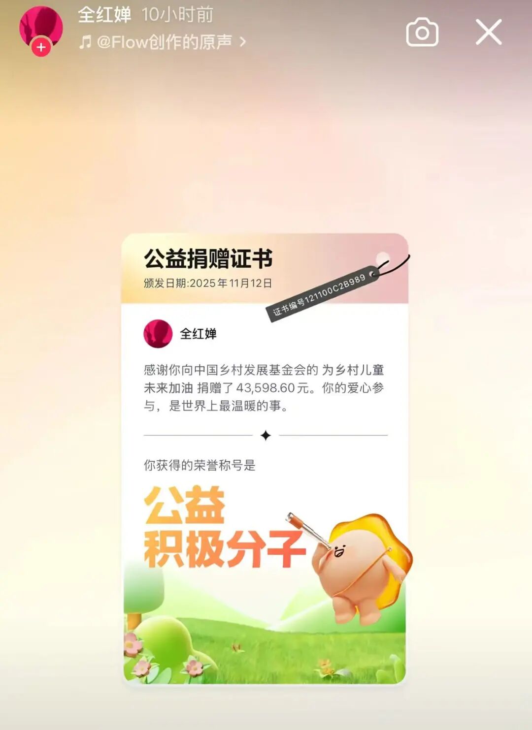 全紅嬋捐出43598.6元!網友:她捐給了曾經的自己